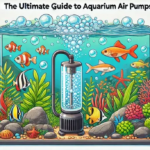 Cartoon fish tank with fish swimming and air pump in the centre of the tank