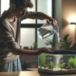 man pouring water into a fish tank