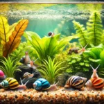 Colourful snails in a planted fish tank