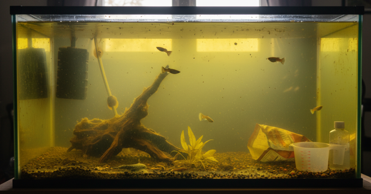 why fish tank water turns yellow