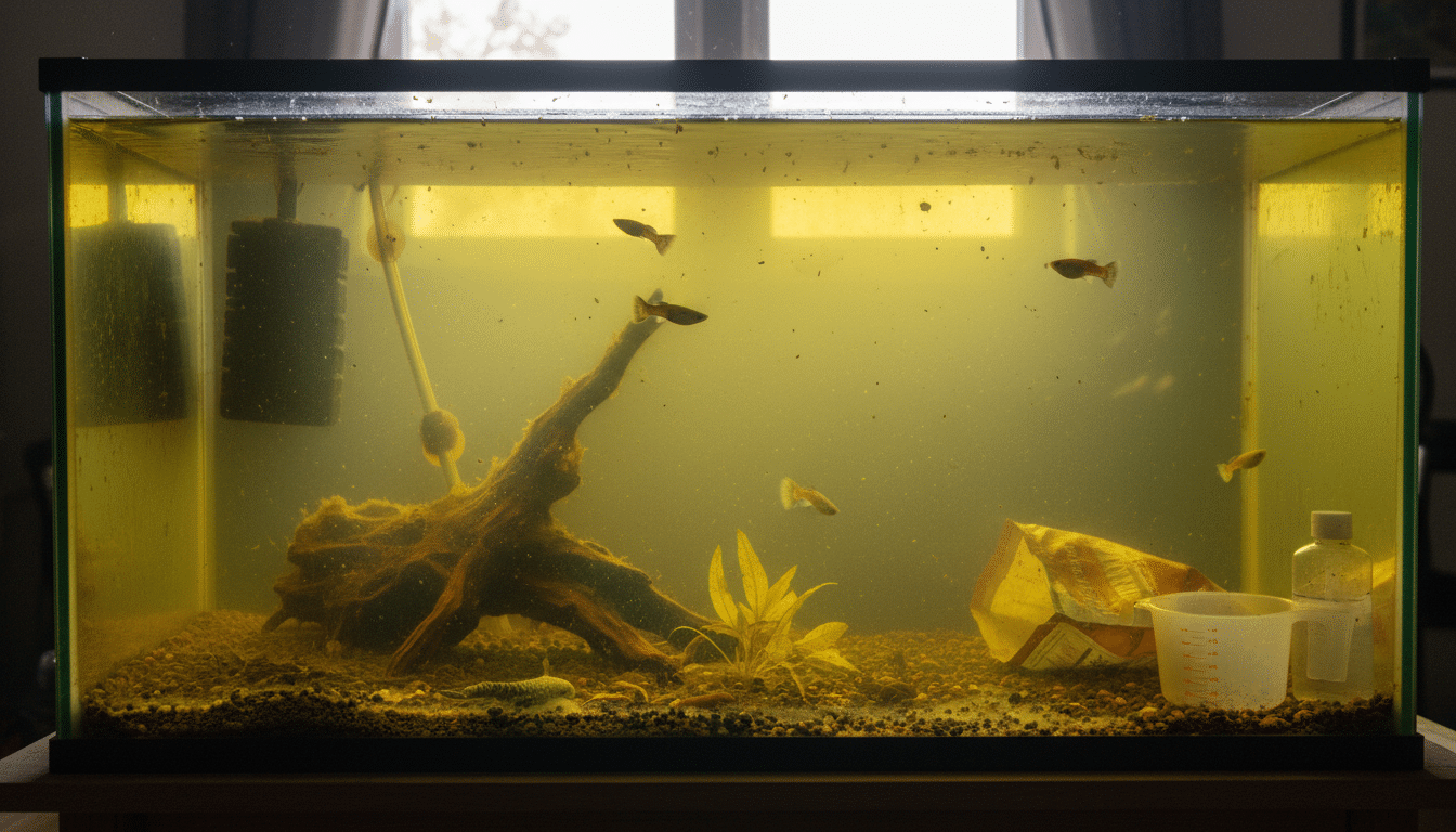 why fish tank water turns yellow