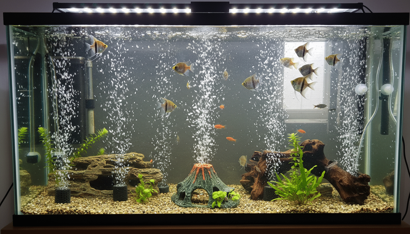 why a fish tank has bubbles